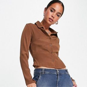 Brown crinkle fitted shirt